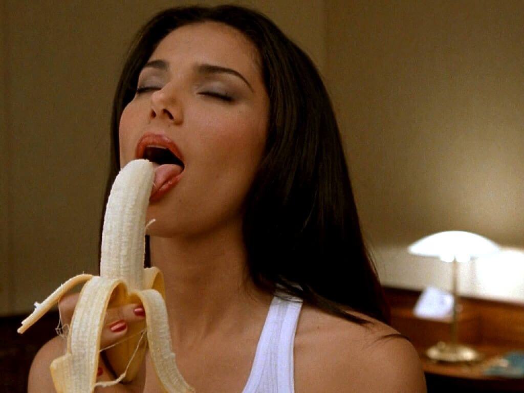 woman giving head to a banana